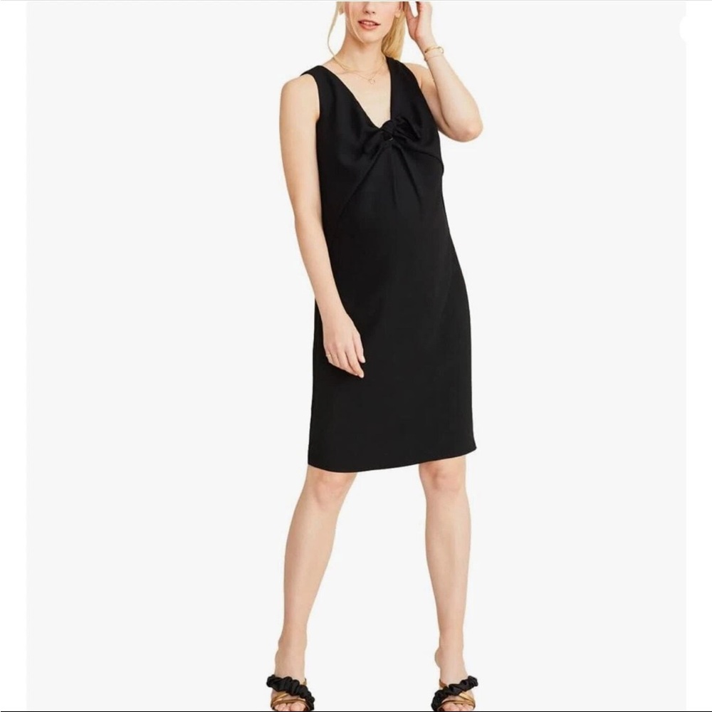 Hatch The Reid Crepe Dress Maternity size 0 Front Bow Vneck Sleeveless Midi